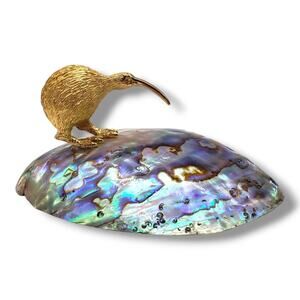 Vintage Paperweight Ariki New Zealand Kiwi Paua Genuine Shell Figurine